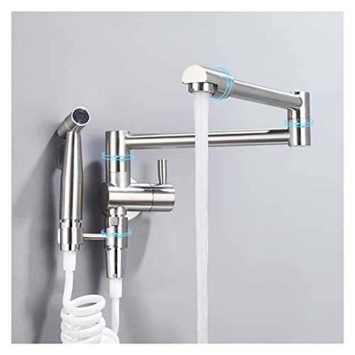 Messing Küchenspüle Topffüller Wasserhahn Wandmontage Küchenarmatur mit Seitensprüher for kaltes Wasser Einhand(One flow mode-01) von MJFVN