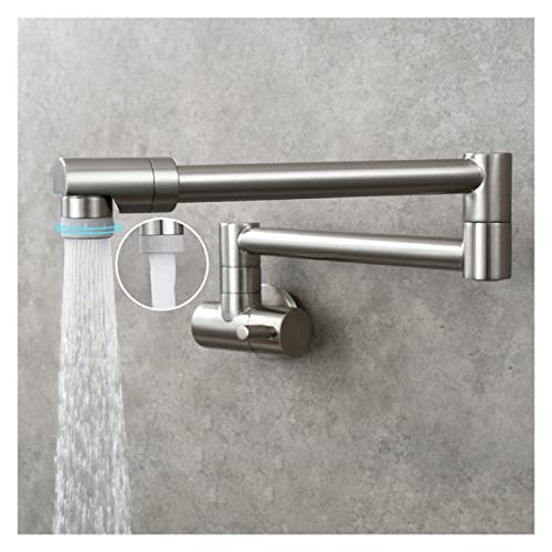 Messing Topffüller Wasserhahn 360 drehbarer klappbarer verlängerter klappbarer Wasserhahn Wandmontage Küchenarmatur Einzigartiger Kaltwasserhahn(2 Function Nickel) von MJFVN