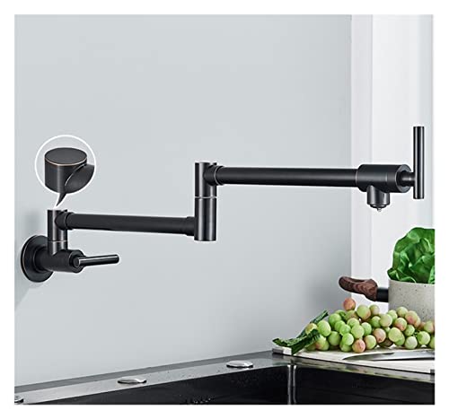 Schwarz gedrehte Küchenspüle Kaltwasserhahn Wasserhahn aus massivem Messing Waschbecken Schwenkarmaturen Wandmontage Topffüller Wasserhahn(Black Bronze A) von MJFVN