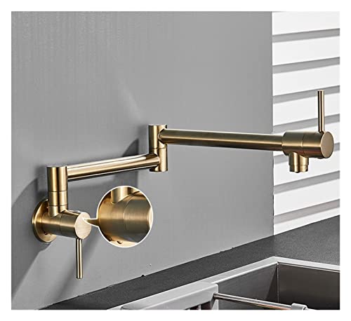Schwarz gedrehte Küchenspüle Kaltwasserhahn Wasserhahn aus massivem Messing Waschbecken Schwenkarmaturen Wandmontage Topffüller Wasserhahn(Brushed Gold A) von MJFVN