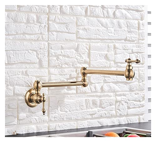 Schwarz gedrehte Küchenspüle Kaltwasserhahn Wasserhahn aus massivem Messing Waschbecken Schwenkarmaturen Wandmontage Topffüller Wasserhahn(Brushed Gold C) von MJFVN