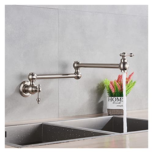 Schwarz gedrehte Küchenspüle Kaltwasserhahn Wasserhahn aus massivem Messing Waschbecken Schwenkarmaturen Wandmontage Topffüller Wasserhahn(Brushed Nickel) von MJFVN