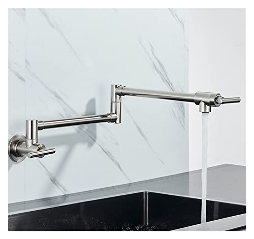 Schwarz gedrehte Küchenspüle Kaltwasserhahn Wasserhahn aus massivem Messing Waschbecken Schwenkarmaturen Wandmontage Topffüller Wasserhahn(Brushed Nickel A) von MJFVN