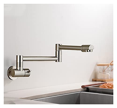 Schwarz gedrehte Küchenspüle Kaltwasserhahn Wasserhahn aus massivem Messing Waschbecken Schwenkarmaturen Wandmontage Topffüller Wasserhahn(Brushed Nickel B) von MJFVN