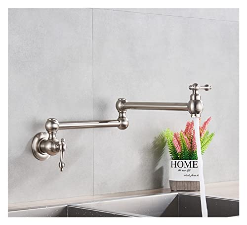 Schwarz gedrehte Küchenspüle Kaltwasserhahn Wasserhahn aus massivem Messing Waschbecken Schwenkarmaturen Wandmontage Topffüller Wasserhahn(Brushed Nickel C) von MJFVN