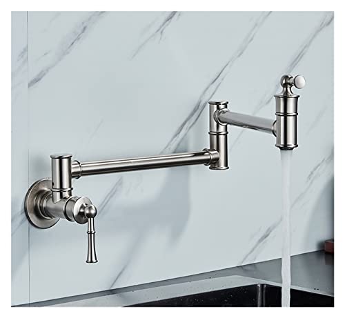 Schwarz gedrehte Küchenspüle Kaltwasserhahn Wasserhahn aus massivem Messing Waschbecken Schwenkarmaturen Wandmontage Topffüller Wasserhahn(Brushed Nickel D) von MJFVN