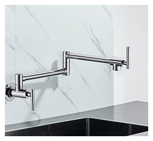 Schwarz gedrehte Küchenspüle Kaltwasserhahn Wasserhahn aus massivem Messing Waschbecken Schwenkarmaturen Wandmontage Topffüller Wasserhahn(Chrome Polish A) von MJFVN
