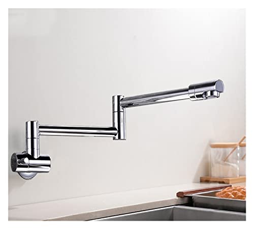 Schwarz gedrehte Küchenspüle Kaltwasserhahn Wasserhahn aus massivem Messing Waschbecken Schwenkarmaturen Wandmontage Topffüller Wasserhahn(Chrome Polish B) von MJFVN