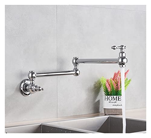 Schwarz gedrehte Küchenspüle Kaltwasserhahn Wasserhahn aus massivem Messing Waschbecken Schwenkarmaturen Wandmontage Topffüller Wasserhahn(Chrome Polish C) von MJFVN