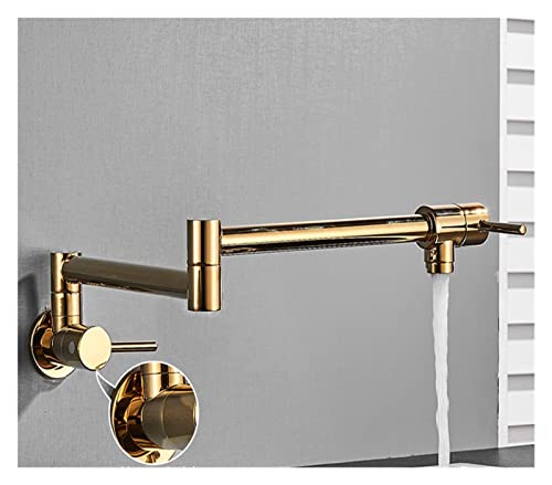 Schwarz gedrehte Küchenspüle Kaltwasserhahn Wasserhahn aus massivem Messing Waschbecken Schwenkarmaturen Wandmontage Topffüller Wasserhahn(Gold Polish A) von MJFVN