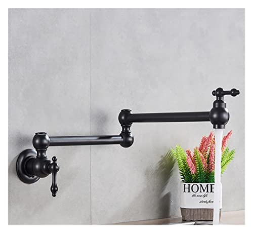 Schwarz gedrehte Küchenspüle Kaltwasserhahn Wasserhahn aus massivem Messing Waschbecken Schwenkarmaturen Wandmontage Topffüller Wasserhahn(Matte Black C) von MJFVN