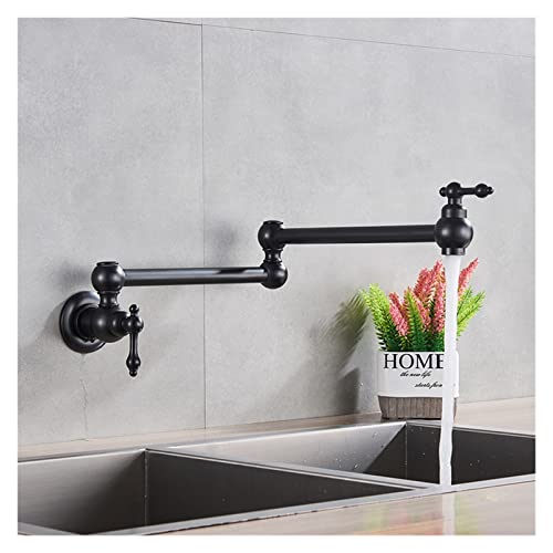Schwarz gedrehte Küchenspüle Kaltwasserhahn Wasserhahn aus massivem Messing Waschbecken Schwenkarmaturen Wandmontage Topffüller Wasserhahn(Noir) von MJFVN