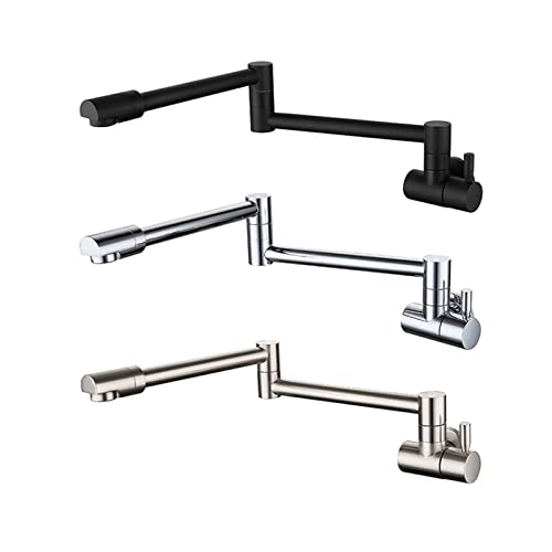 Topffüllhahn Wandmontierter faltbarer Küchenarmatur Single Cold Single Hole Waschbeckenhahn Drehen Klappauslauf Chrom gebürstet Schwarz(Type B Chrome) von MJFVN
