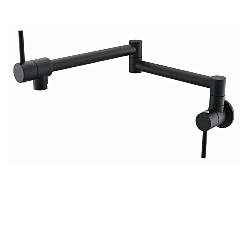 Topffüllhahn Wandmontierter faltbarer Küchenarmatur Single Cold Single Hole Waschbeckenhahn Drehen Klappauslauf Messing Rund(Matte Black) von MJFVN