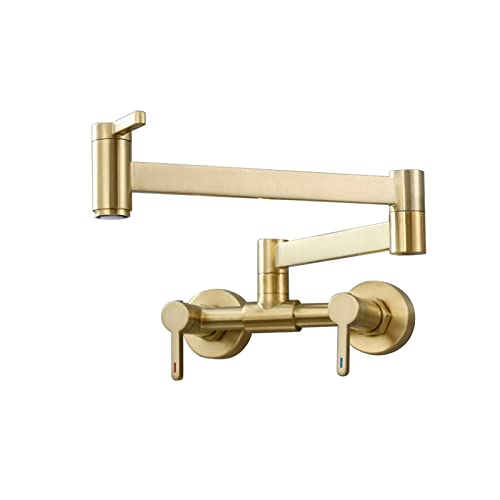 Wandmontage Topffüller Wasserhahn 3 Griff Küchenspüle Wasserhahn Schwenkarm Klappauslauf Mischbatterie, Mattschwarz(Brushed Gold) von MJFVN