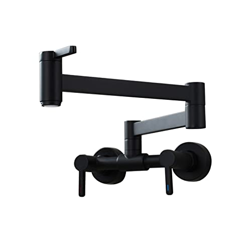 Wandmontage Topffüller Wasserhahn 3 Griff Küchenspüle Wasserhahn Schwenkarm Klappauslauf Mischbatterie, Mattschwarz(Matte Black) von MJFVN