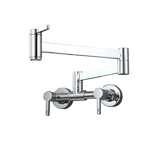 Wandmontage Topffüller Wasserhahn 3 Griff Küchenspüle Wasserhahn Schwenkarm Klappauslauf Mischbatterie, Mattschwarz(Polished Chrome) von MJFVN