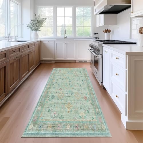 MJGFD Boho Fußmatte Innen Grün 80x120cm Teppich Blumen Boho Rutschfester Kurzflor Waschbare Teppiche Kleiner Ultraweicher Vintage Teppich für Wohnzimmer, Schlafzimmer, Kinderzimmer MJGFD Boho Fußmatte Innen Grün 80x120cm Teppich Blumen Boho Rutschfester Kurzflor Waschbare Teppiche Kleiner Ultraweicher Vintage Teppich für Wohnzimmer, Schlafzimmer, Kinderzimmer von MJGFD