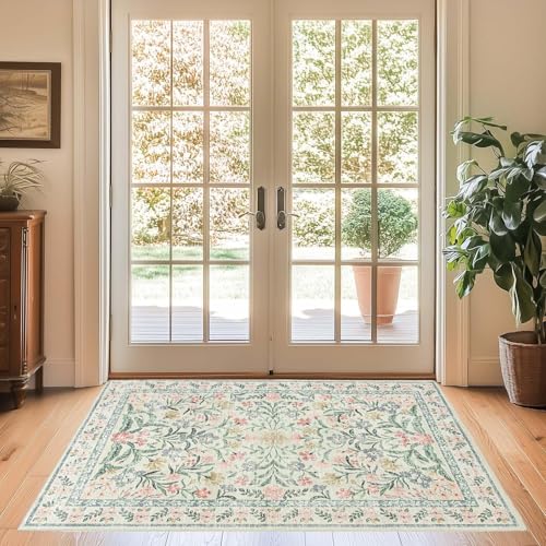 MJGFD Fußmatte Teppich Blumen Vintage, Maschinenwaschbarer Teppich, Beige Boho-Blumenmuster, rutschfest, weich, fusselfrei für Wohnzimmer, Schlafzimmer, Kinderzimmer 60 x 90 cm MJGFD Fußmatte Teppich Blumen Vintage, Maschinenwaschbarer Teppich, Beige Boho-Blumenmuster, rutschfest, weich, fusselfrei für Wohnzimmer, Schlafzimmer, Kinderzimmer 60 x 90 cm von MJGFD