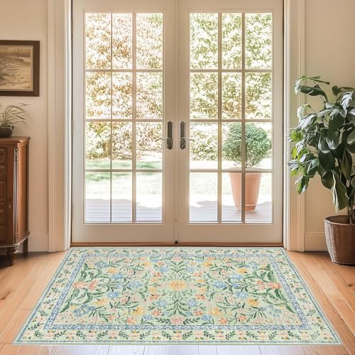 MJGFD Fußmatte Teppich Blumen Vintage, Maschinenwaschbarer Teppich, Grün Boho-Blumenmuster, rutschfest, weich, fusselfrei für Wohnzimmer, Schlafzimmer, Kinderzimmer 60 x 90 cm MJGFD Fußmatte Teppich Blumen Vintage, Maschinenwaschbarer Teppich, Grün Boho-Blumenmuster, rutschfest, weich, fusselfrei für Wohnzimmer, Schlafzimmer, Kinderzimmer 60 x 90 cm von MJGFD