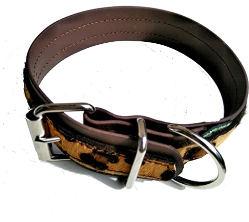 MJH Biothane/Leder Halsband 25mm breit schwarz mit Leopard Muster 4fach verstellbar u. vernäht (35-41cm) von MJH