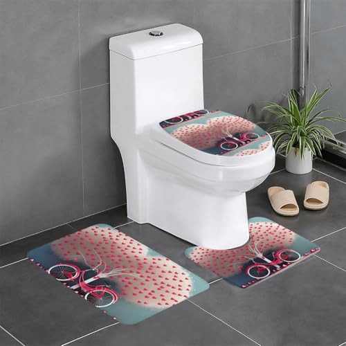 Anti-Rutsch-Bodenmatte, 3er-Set, MJHKXLJ Muttertag, Valentinstag, romantischer Herz-Baum und Fahrrad-Druck, U-förmige WC-Bodenmatte, fest befestigt, saugfähig und langlebig, dick und bequem von MJHKXLJ