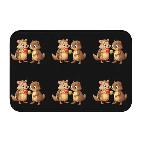 Bodenmatte mit Schlosskante, 40 x 60 MJHKXLJ Igel, Känguru, Picking Äpfel, bedruckt für WC, Schminktisch, Ferienhaus, Hauptbad, Kinderzimmer und Gäste-Suite von MJHKXLJ