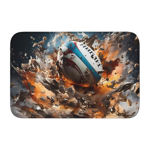 Bodenmatte mit Schlosskante, 40 x 60 MJHKXLJ Rugby auf Feuer, bedruckt für WC, Schminktisch, Ferienhaus, Hauptbadezimmer, Kinderzimmer und Gäste-Suite von MJHKXLJ