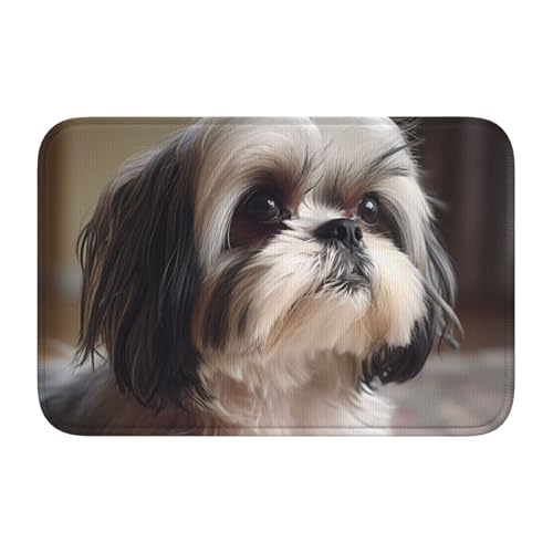 Bodenmatte mit Schlosskante, 40 x 60 MJHKXLJ Shih Tzu Hund, bedruckt für WC, Schminktisch, Ferienhaus, Hauptbadezimmer, Kinderzimmer und Gäste-Suite von MJHKXLJ