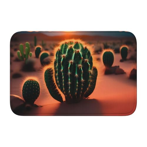Bodenmatte mit Schlosskante, 40 x 60 MJHKXLJ Sonnenuntergang Kaktus in Wüste, bedruckt für WC, Schminktisch, Ferienhaus, Hauptbadezimmer, Kinderzimmer und Gäste-Suite von MJHKXLJ