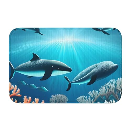 Bodenmatte mit Schlosskante, 40 x 60 MJHKXLJ Wale, unter dem Meer, bedruckt für WC, Schminktisch, Ferienhaus, Hauptbadezimmer, Kinderzimmer und Gäste-Suite von MJHKXLJ