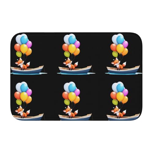 Fußmatte mit Schlosskante, 40 x 60 MJHKXLJ kleiner Fuchs, sitzend auf dem Ballonboot, bedruckt für WC, Schminktisch, Ferienhaus, Hauptbad, Kinderzimmer und Gäste-Suite von MJHKXLJ