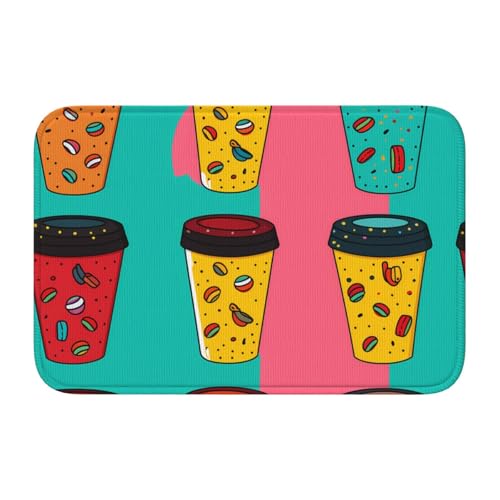 Fußmatte mit Schlosskante, 40 x 60 MJHKXLJ mit 90er-Jahre-Tassen-Design, bedruckt für WC, Schminktisch, Ferienhaus, Hauptbadezimmer, Kinderzimmer und Gäste-Suite von MJHKXLJ