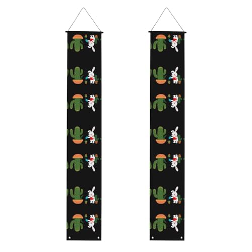 MJHKXLJ Banner für Abschlussfeiern, Motiv: kleines Kaninchen, das den Kaktus bewässert – stabil, langlebig, waschbar und wiederverwendbar, Abschlussdekoration, 30,5 x 180,9 cm von MJHKXLJ