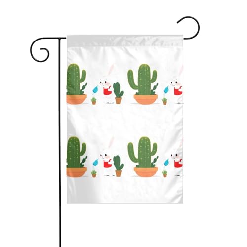 MJHKXLJ Kleine Kaninchen, die den Kaktus gießen, bedruckte Gartenflagge, Hofdekoration, 30,5 x 45,7 cm, für Garten, Terrasse, Balkon von MJHKXLJ