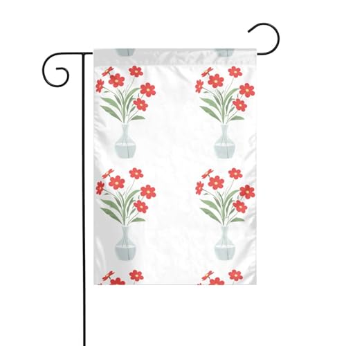 MJHKXLJ Kleine rote Blumen in Vase, bedruckte Gartenflagge, Hofdekoration, 30,5 x 45,7 cm, für Garten, Terrasse, Balkon von MJHKXLJ