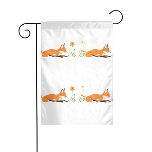 MJHKXLJ Kleiner Fuchs genießt Blumen, bedruckte Gartenflagge, Hofdekoration, 30,5 x 45,7 cm, für Garten, Terrasse, Balkon von MJHKXLJ