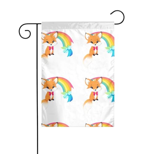 MJHKXLJ Kleiner Fuchs mit Schleife und Regenbogen bedruckte Gartenflagge Hofdekoration 30,5 x 45,7 cm für Garten, Terrasse, Balkon von MJHKXLJ