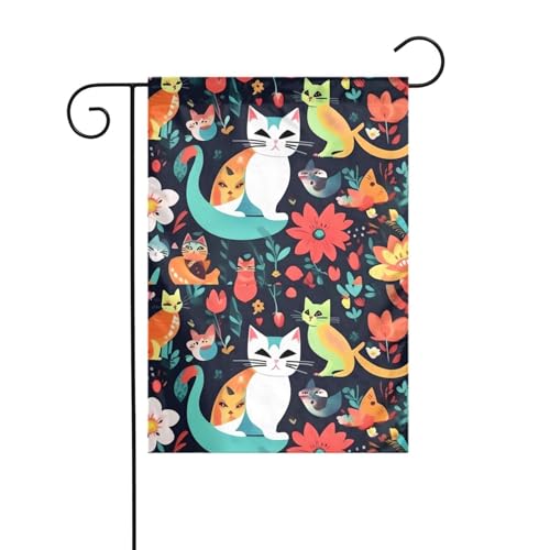 MJHKXLJ Lustige Katzen Vögel und Blumen bedruckte Gartenflagge Hofdekoration 30,5 x 45,7 cm für Garten, Terrasse, Balkon von MJHKXLJ
