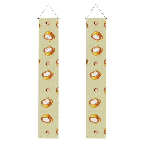 MJHKXLJ Party-Banner mit Cartoon-Katzen-Kaffeemuster, robust, langlebig, waschbar und wiederverwendbar, 30,5 x 180 cm von MJHKXLJ