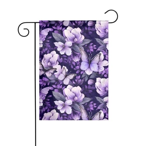 MJHKXLJ Schöne lila Schmetterling Blumen bedruckte Gartenflagge Hofdekoration 30,5 x 45,7 cm für Garten, Terrasse, Balkon von MJHKXLJ