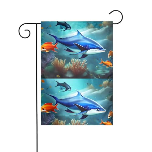 MJHKXLJ Unterwasserwelt Fisch Delphi bedruckte Gartenflagge Hofdekoration 30,5 x 45,7 cm für Garten, Terrasse, Balkon von MJHKXLJ