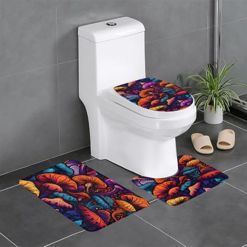 MJHKXLJ rutschfeste Bodenmatte, 3er-Set, abstrakter Pilz, buntes Mandala-Druck, U-förmige WC-Bodenmatte, fest befestigt, saugfähig und langlebig, dick und bequem von MJHKXLJ