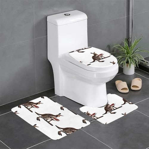 Rutschfeste Bodenmatte, 3er-Set, MJHKXLJ Känguru, Lesen, Buchdrucke, U-förmige WC-Bodenmatte, fest befestigt, saugfähig und langlebig, dick und bequem von MJHKXLJ