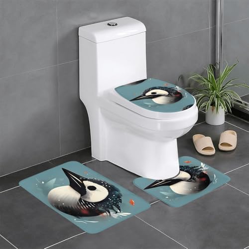 Rutschfeste Bodenmatte, 3er-Set, MJHKXLJ Loon, Natur, Vogeldruck, U-förmige WC-Bodenmatte, fest befestigt, saugfähig und langlebig, dick und bequem von MJHKXLJ