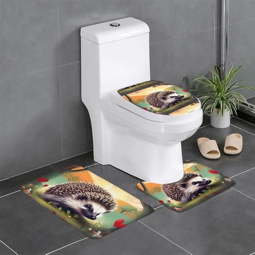 Rutschfeste Bodenmatte, 3er-Set, MJHKXLJ Natur, schöne Igel-Liebhaber, Drucke, U-förmige WC-Bodenmatte, fest befestigt, saugfähig und langlebig, dick und bequem von MJHKXLJ