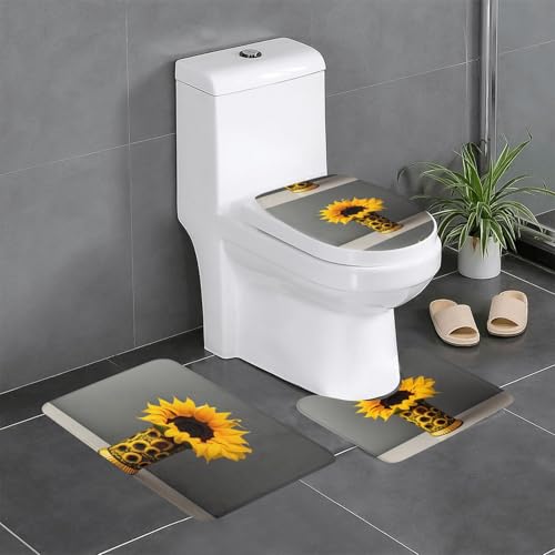 Rutschfeste Bodenmatte, 3er-Set, MJHKXLJ Vase, Sonnenblumendruck, U-förmige WC-Bodenmatte, fest befestigt, saugfähig und langlebig, dick und bequem von MJHKXLJ