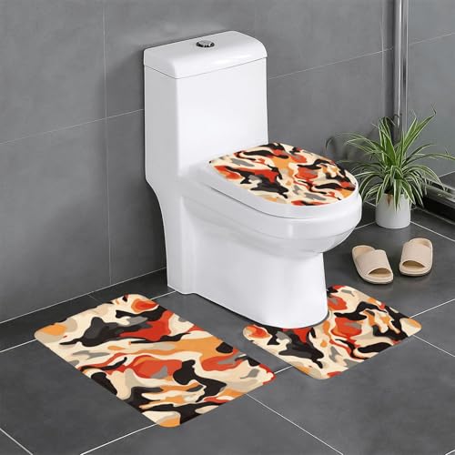 Rutschfeste Bodenmatte, 3er-Set, MJHKXLJ abstrakte Kuhfell-Drucke, U-förmige WC-Bodenmatte, fest befestigt, saugfähig und langlebig, dick und bequem von MJHKXLJ