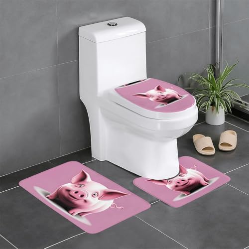 Rutschfeste Bodenmatte, 3er-Set, MJHKXLJ lustige Schweinchen-Drucke, U-förmige WC-Bodenmatte, fest befestigt, saugfähig und langlebig, dick und bequem von MJHKXLJ