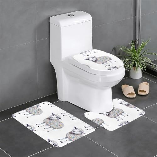 Rutschfeste Bodenmatte, 3er-Set, MJHKXLJ unregelmäßige kleine Schafe, U-förmige WC-Bodenmatte, fest befestigt, saugfähig und langlebig, dick und bequem von MJHKXLJ